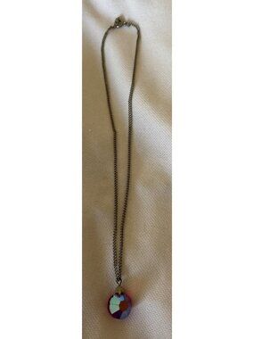 Vintage Red Crystal Pendant Necklace With Brass Chain
